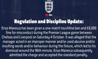 切尔西遭禁赛罚款 无主帅备战下一场比赛 马雷斯卡承认错误
